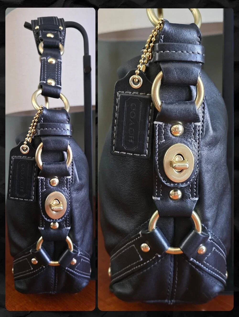 Coach 10615M Carly Hobo Shoulder Bag Black Leather Purse Y2K